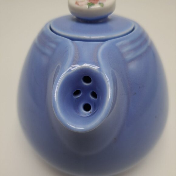 1940s Hall Superior Quality Kitchenware Rose Parade Teapot Blue With Floral Lid - Picture 14 of 16